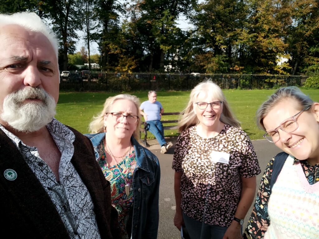 Mac (BTP), Jill (FoBP), Helen (BOSF), and Becky (BOSF) enjoying the Bird Walk, by Natalie (RSPB).