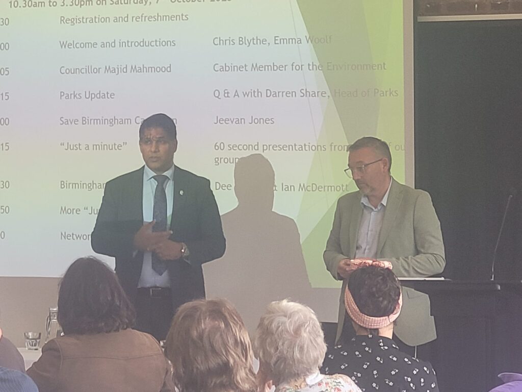 Councillor Majid Mahmoodand Darren Share, during the BOSF Conference 2023, highlighting the importance of green spaces during questions and answers