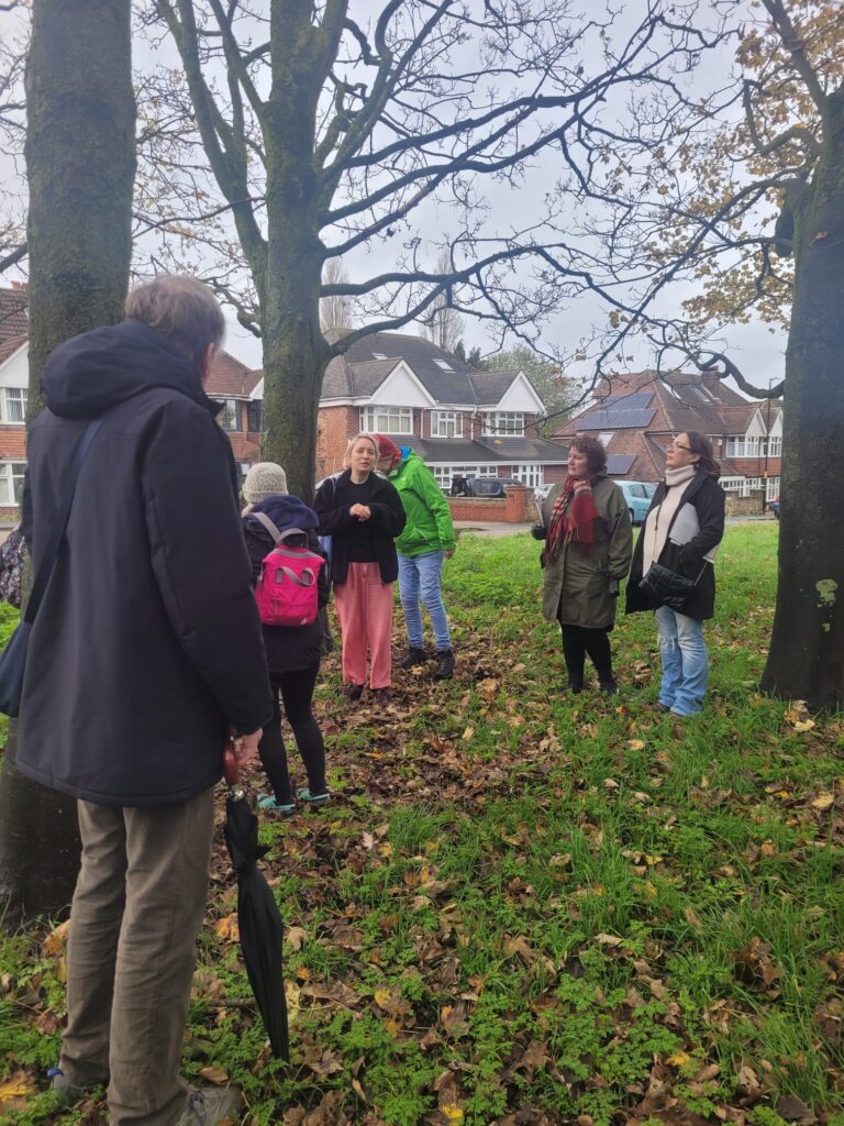 Katy and Lisa leading the Tree Walk in Hodge Hill, leading up to Tree Week planting.