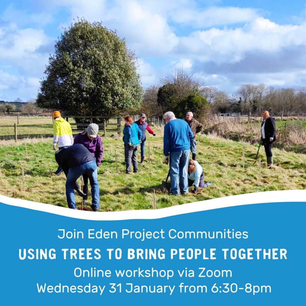 Eden Project Communities 'using trees to bring people together' seminar advert, where BTP's Tonia spoke online.