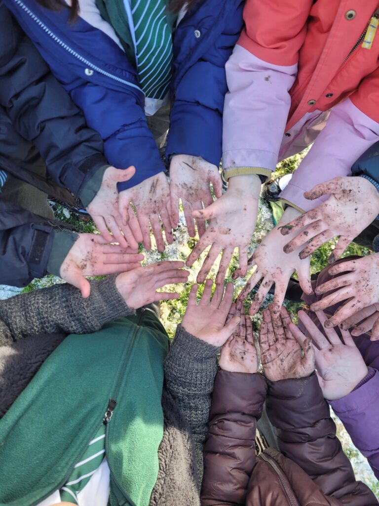 Bournville Village Primary School children, hands, Treemembrance