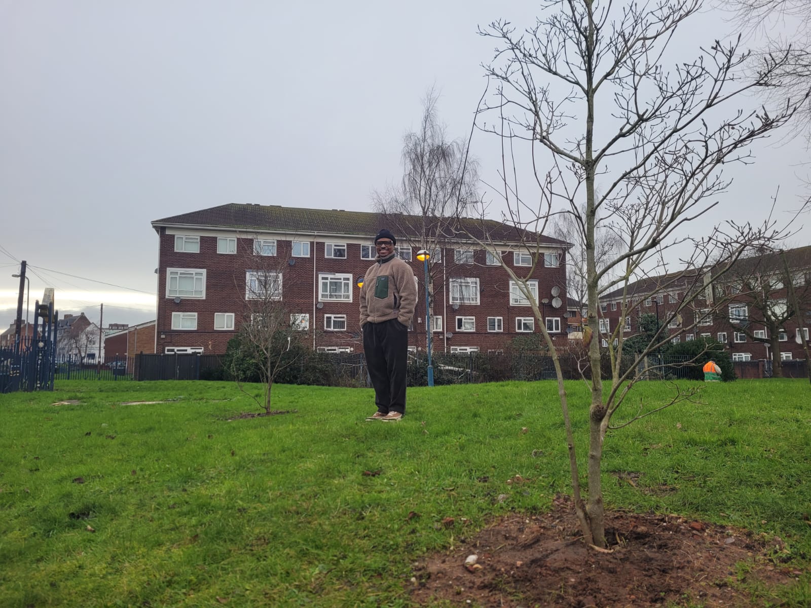 David Springer with the first 2 trees in The Zephaniah Forest, planted by Qian & BTP, for Benjamin and his twin sister Velda.