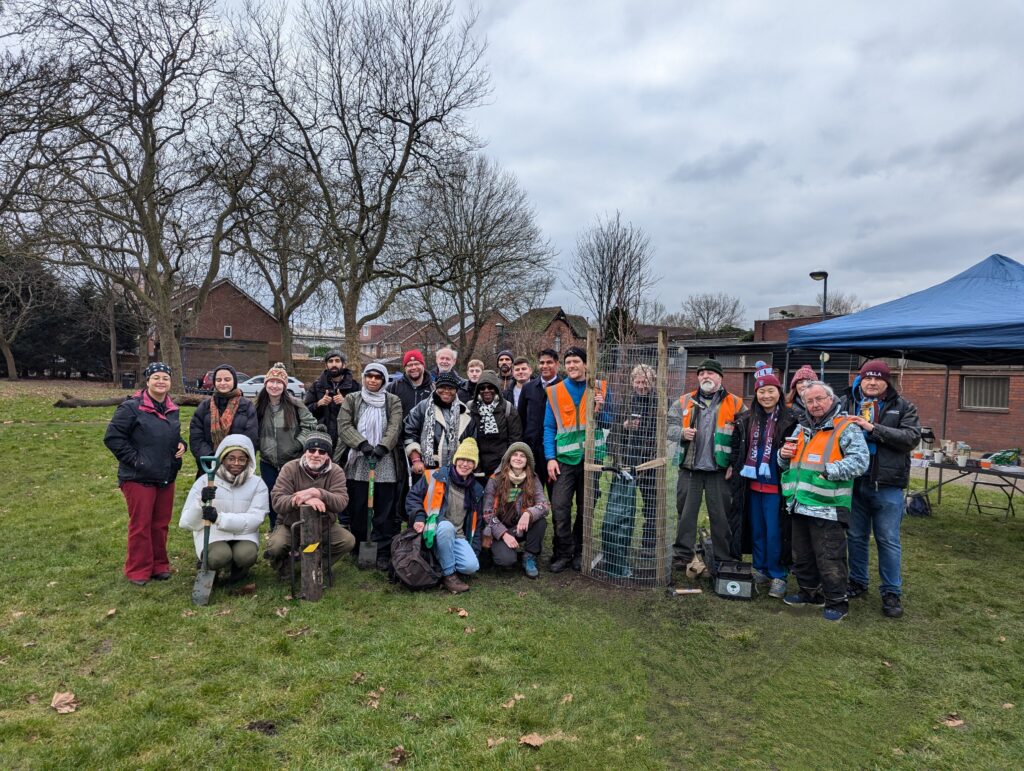 The Zephaniah Forest final tree planting with Milly, Qian, BCC, winning poets, RMC vols